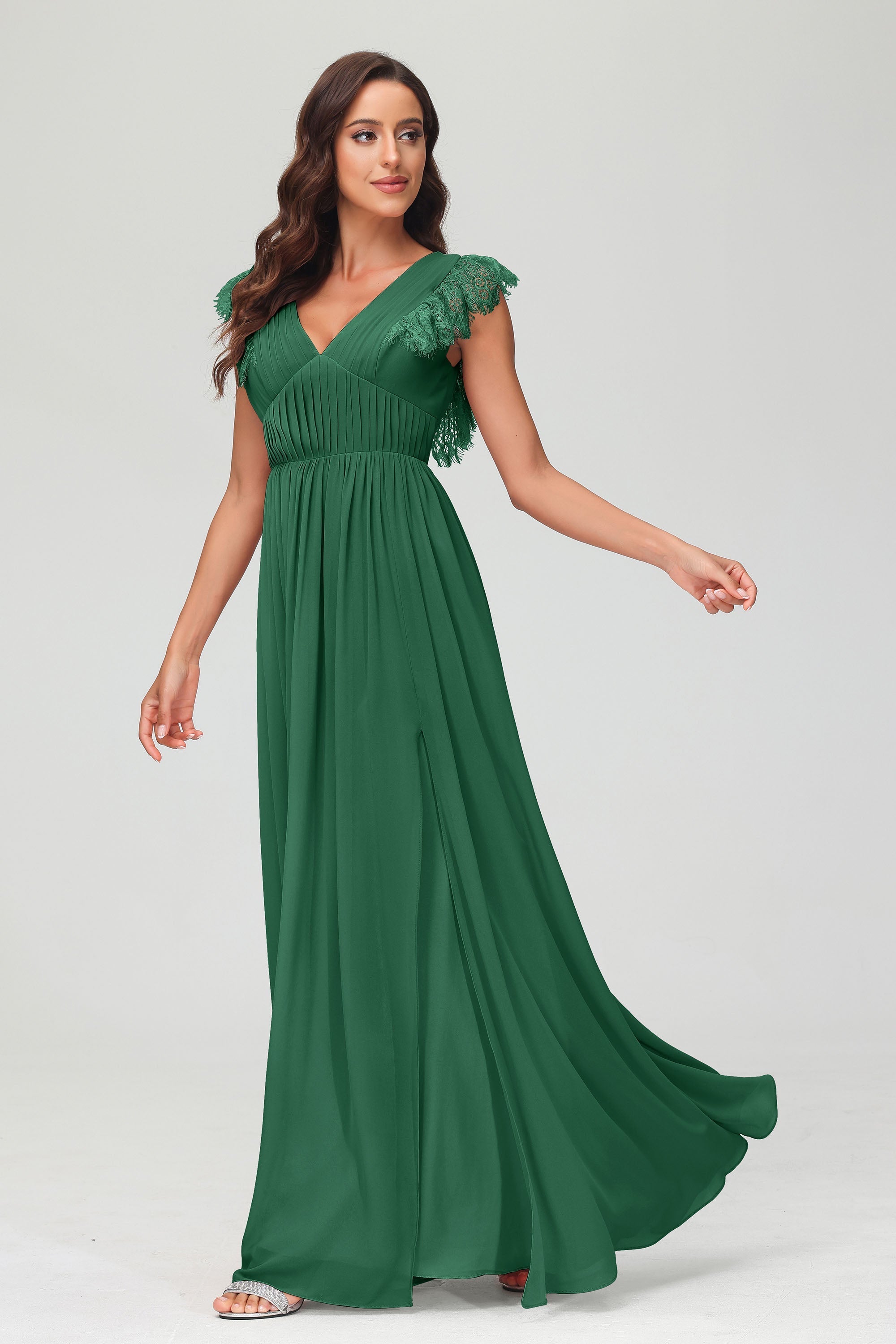 Cap Sleeves Chiffon Formal Evening Dress Floor Length Pleated Bridesmaid Dresses Gowns