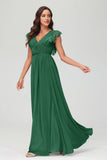 Cap Sleeves Chiffon Formal Evening Dress Floor Length Pleated Bridesmaid Dresses Gowns