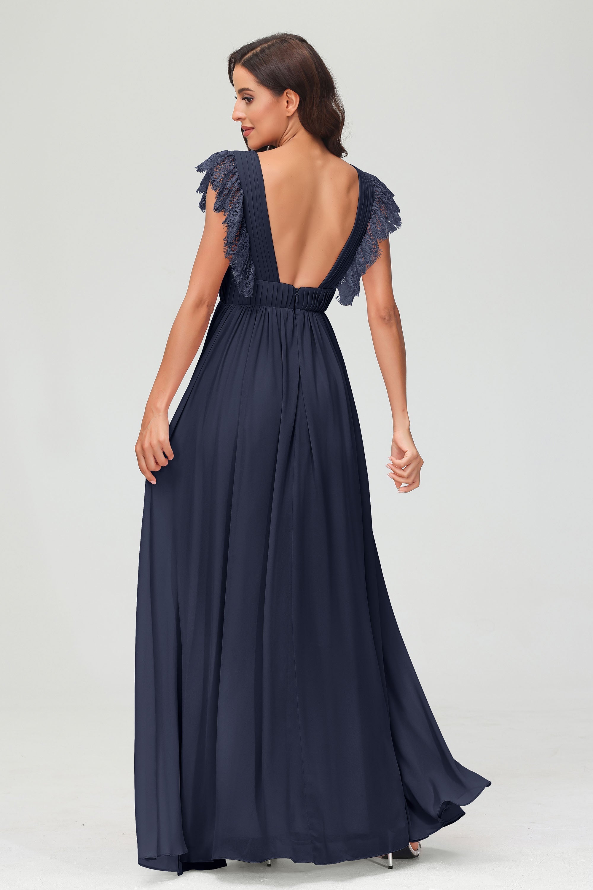 Cap Sleeves Chiffon Formal Evening Dress Floor Length Pleated Bridesmaid Dresses Gowns