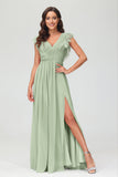 Cap Sleeves Chiffon Formal Evening Dress Floor Length Pleated Bridesmaid Dresses Gowns