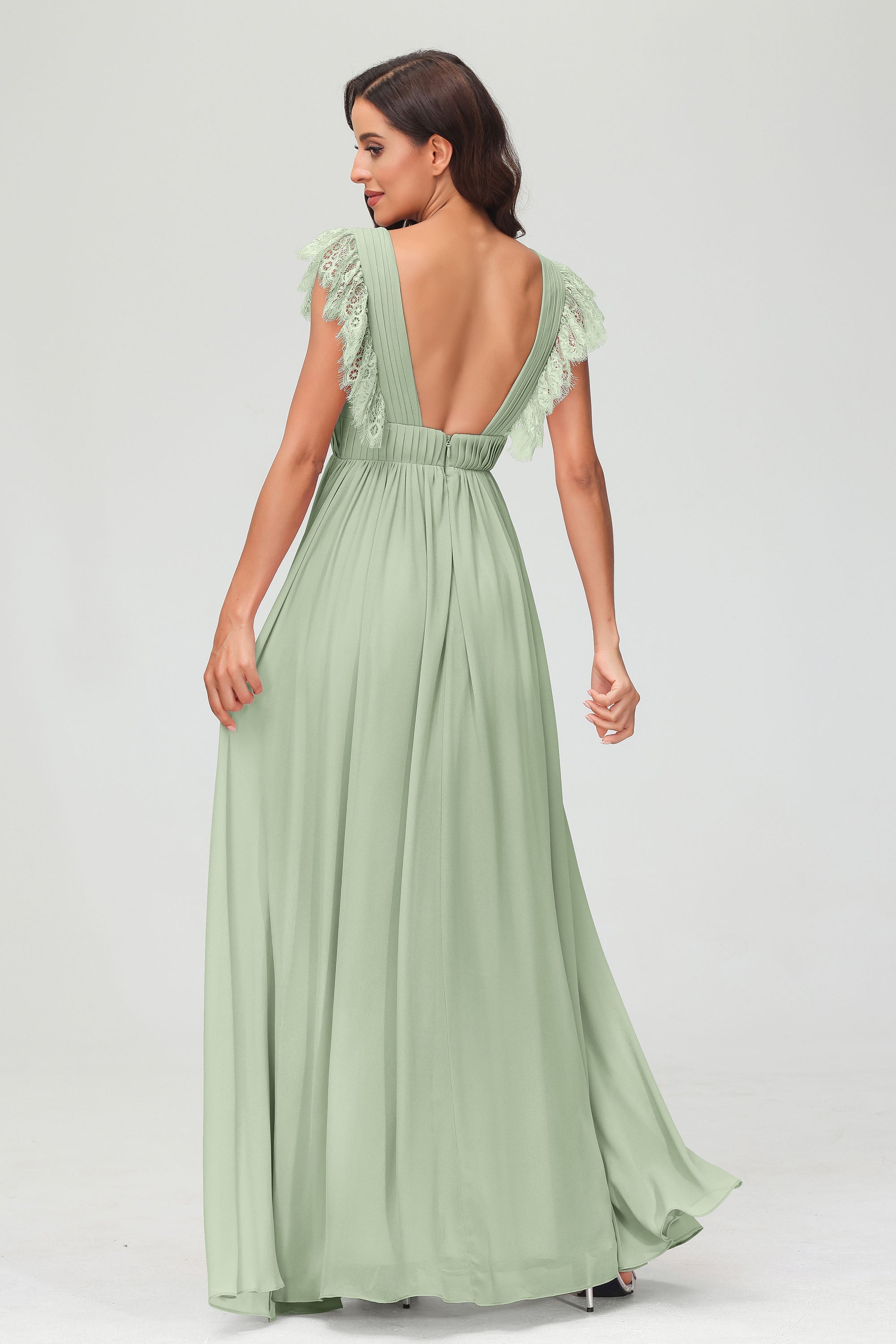 Cap Sleeves Chiffon Formal Evening Dress Floor Length Pleated Bridesmaid Dresses Gowns