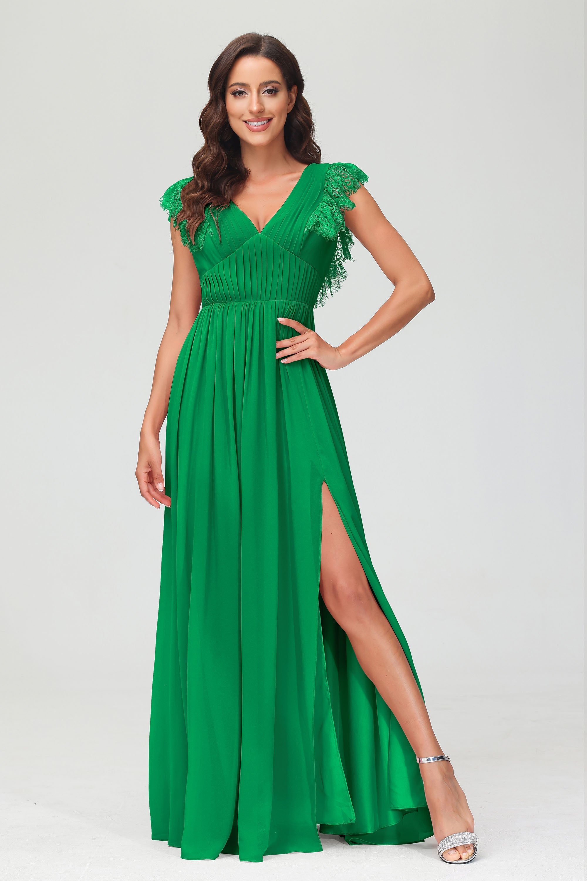 Cap Sleeves Chiffon Formal Evening Dress Floor Length Pleated Bridesmaid Dresses Gowns