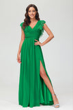 Cap Sleeves Chiffon Formal Evening Dress Floor Length Pleated Bridesmaid Dresses Gowns