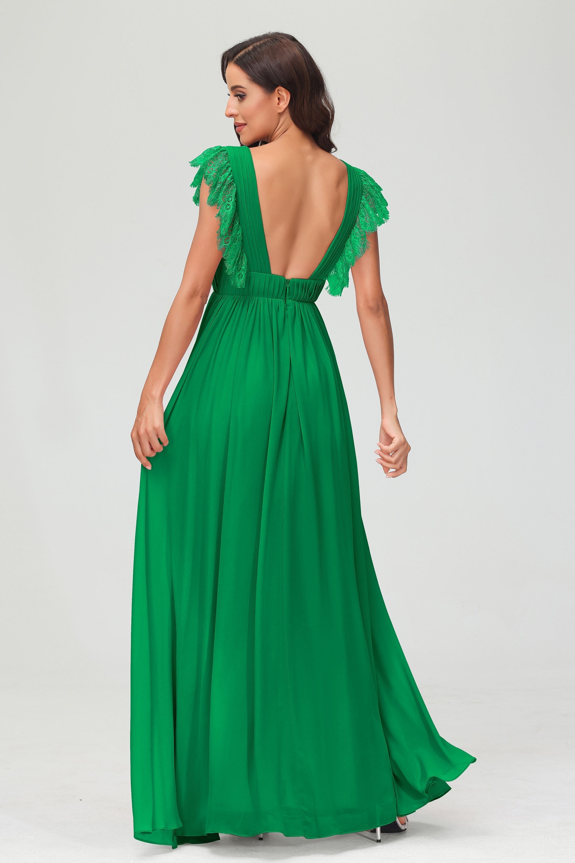 Cap Sleeves Chiffon Formal Evening Dress Floor Length Pleated Bridesmaid Dresses Gowns
