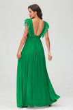 Cap Sleeves Chiffon Formal Evening Dress Floor Length Pleated Bridesmaid Dresses Gowns