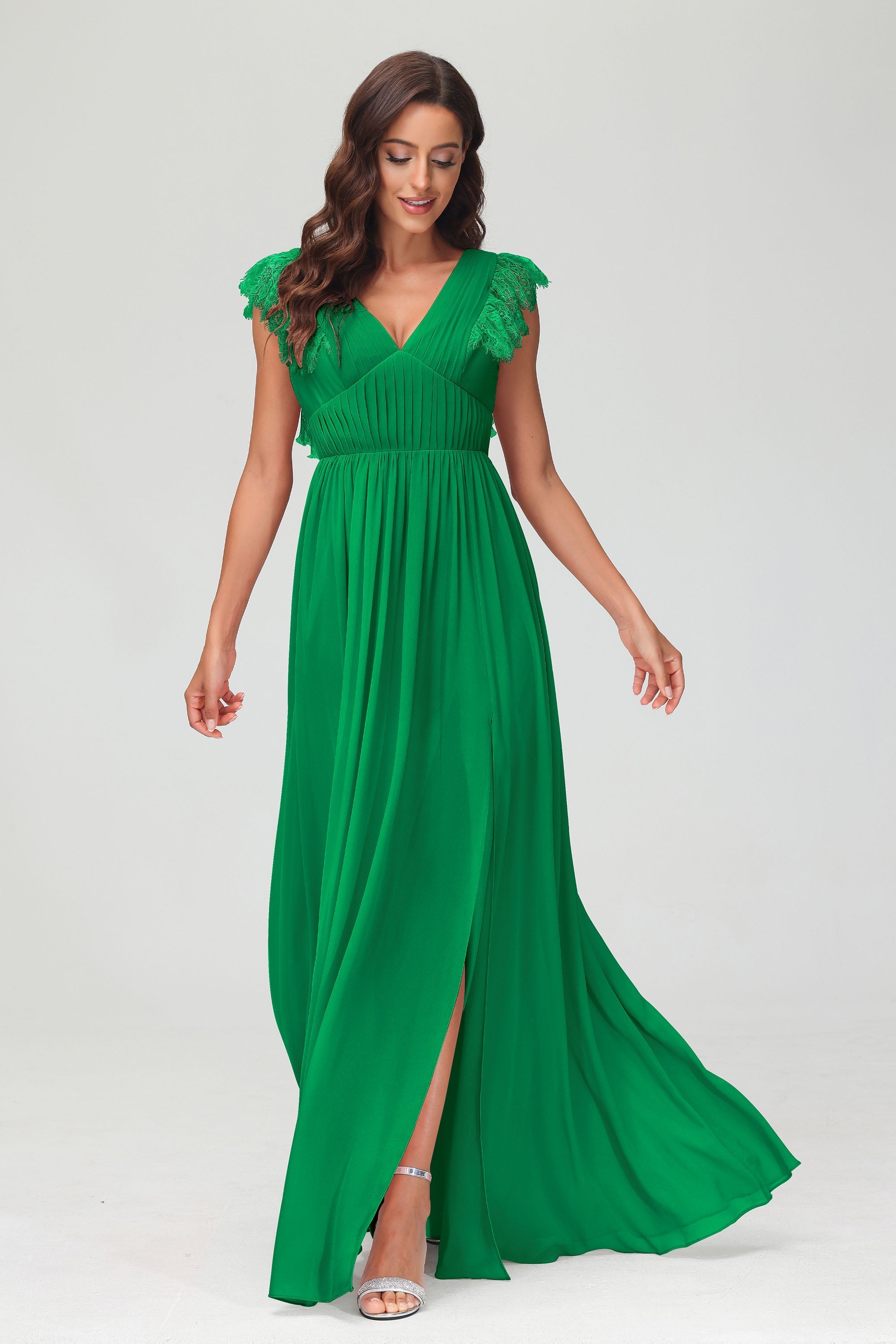Cap Sleeves Chiffon Formal Evening Dress Floor Length Pleated Bridesmaid Dresses Gowns