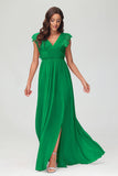 Cap Sleeves Chiffon Formal Evening Dress Floor Length Pleated Bridesmaid Dresses Gowns