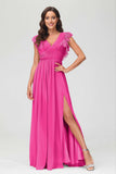 Cap Sleeves Chiffon Formal Evening Dress Floor Length Pleated Bridesmaid Dresses Gowns