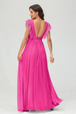 Cap Sleeves Chiffon Formal Evening Dress Floor Length Pleated Bridesmaid Dresses Gowns