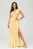 Cap Sleeves Chiffon Formal Evening Dress Floor Length Pleated Bridesmaid Dresses Gowns