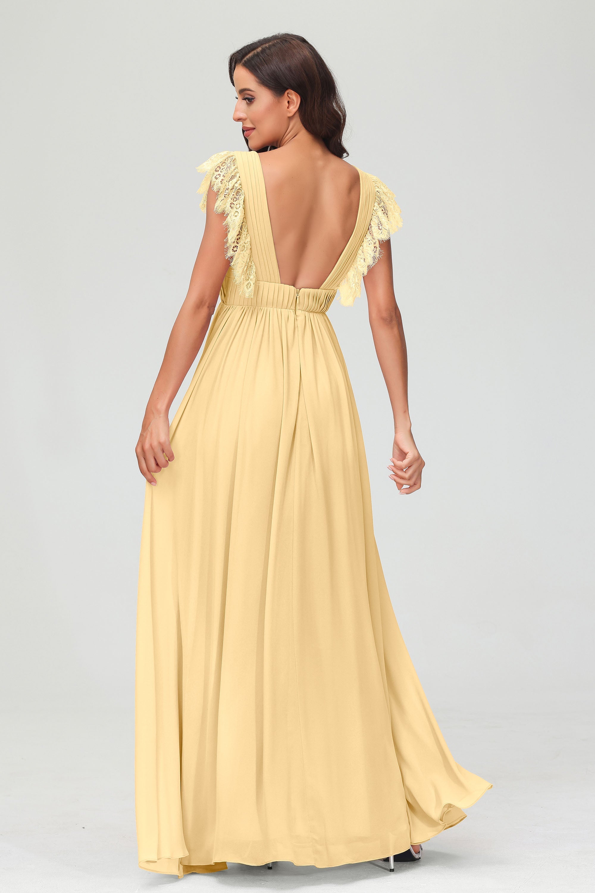 Cap Sleeves Chiffon Formal Evening Dress Floor Length Pleated Bridesmaid Dresses Gowns
