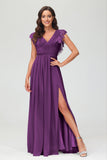 Cap Sleeves Chiffon Formal Evening Dress Floor Length Pleated Bridesmaid Dresses Gowns