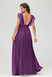 Cap Sleeves Chiffon Formal Evening Dress Floor Length Pleated Bridesmaid Dresses Gowns