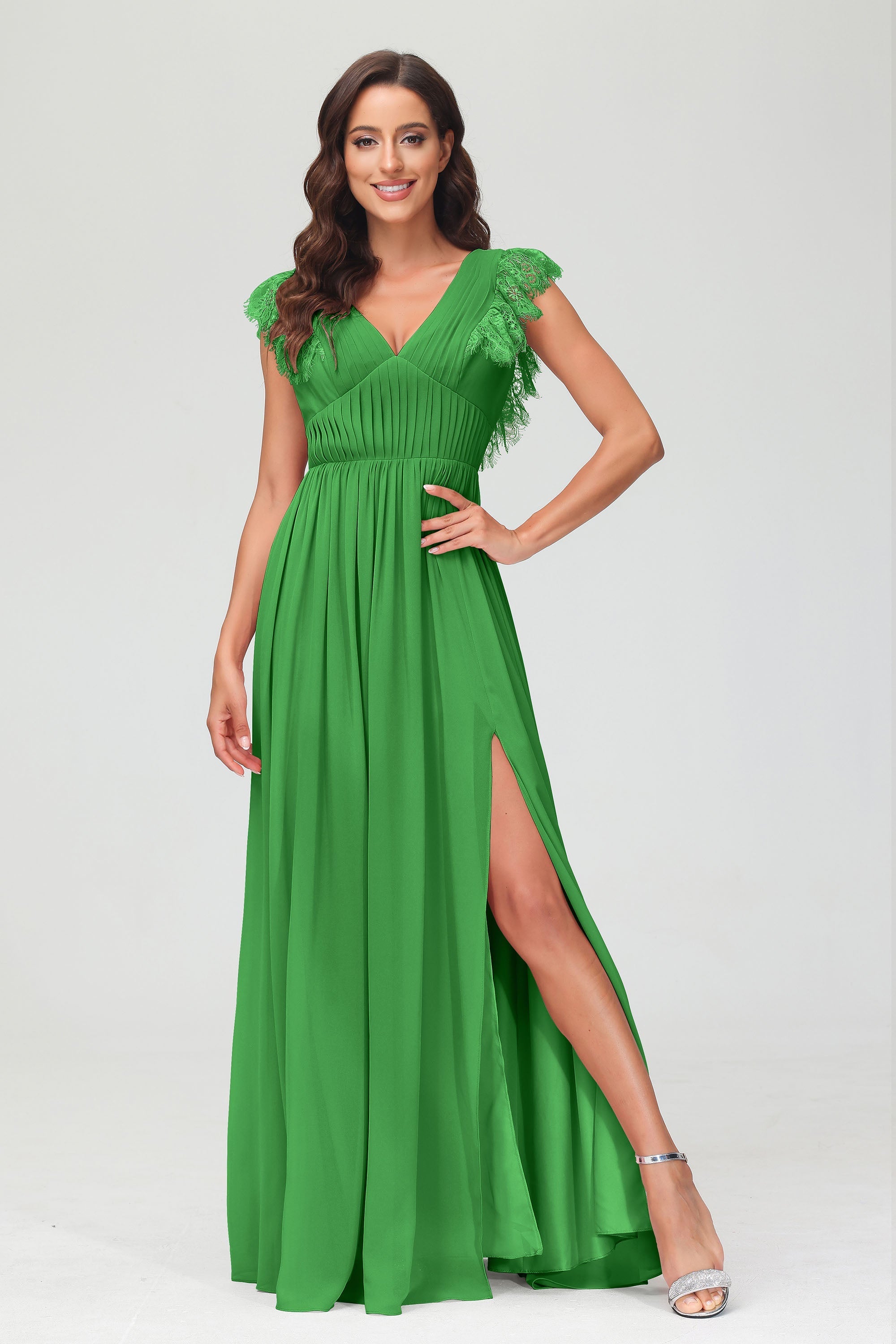 Cap Sleeves Chiffon Formal Evening Dress Floor Length Pleated Bridesmaid Dresses Gowns
