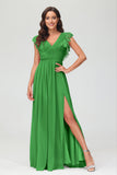 Cap Sleeves Chiffon Formal Evening Dress Floor Length Pleated Bridesmaid Dresses Gowns