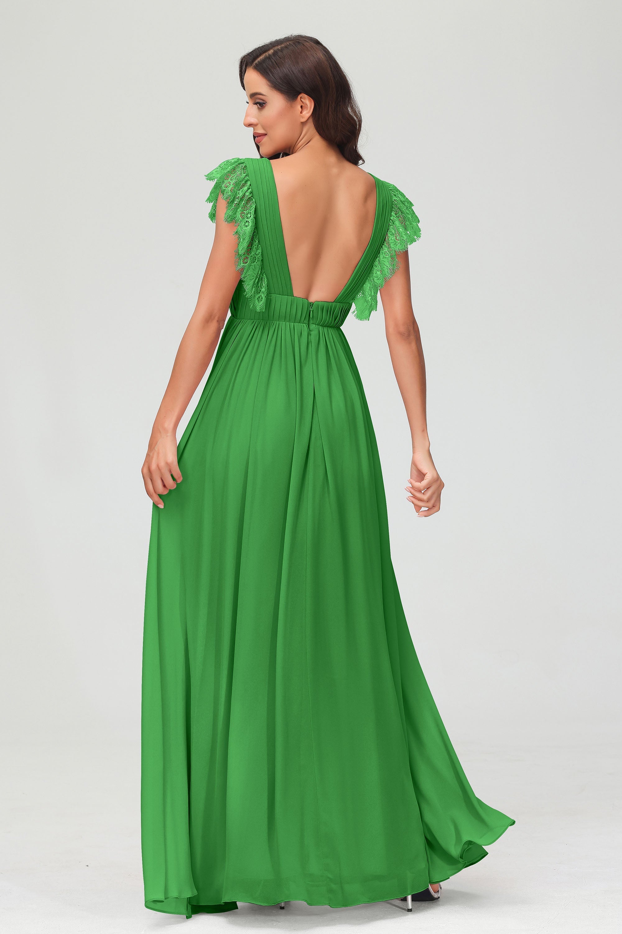 Cap Sleeves Chiffon Formal Evening Dress Floor Length Pleated Bridesmaid Dresses Gowns