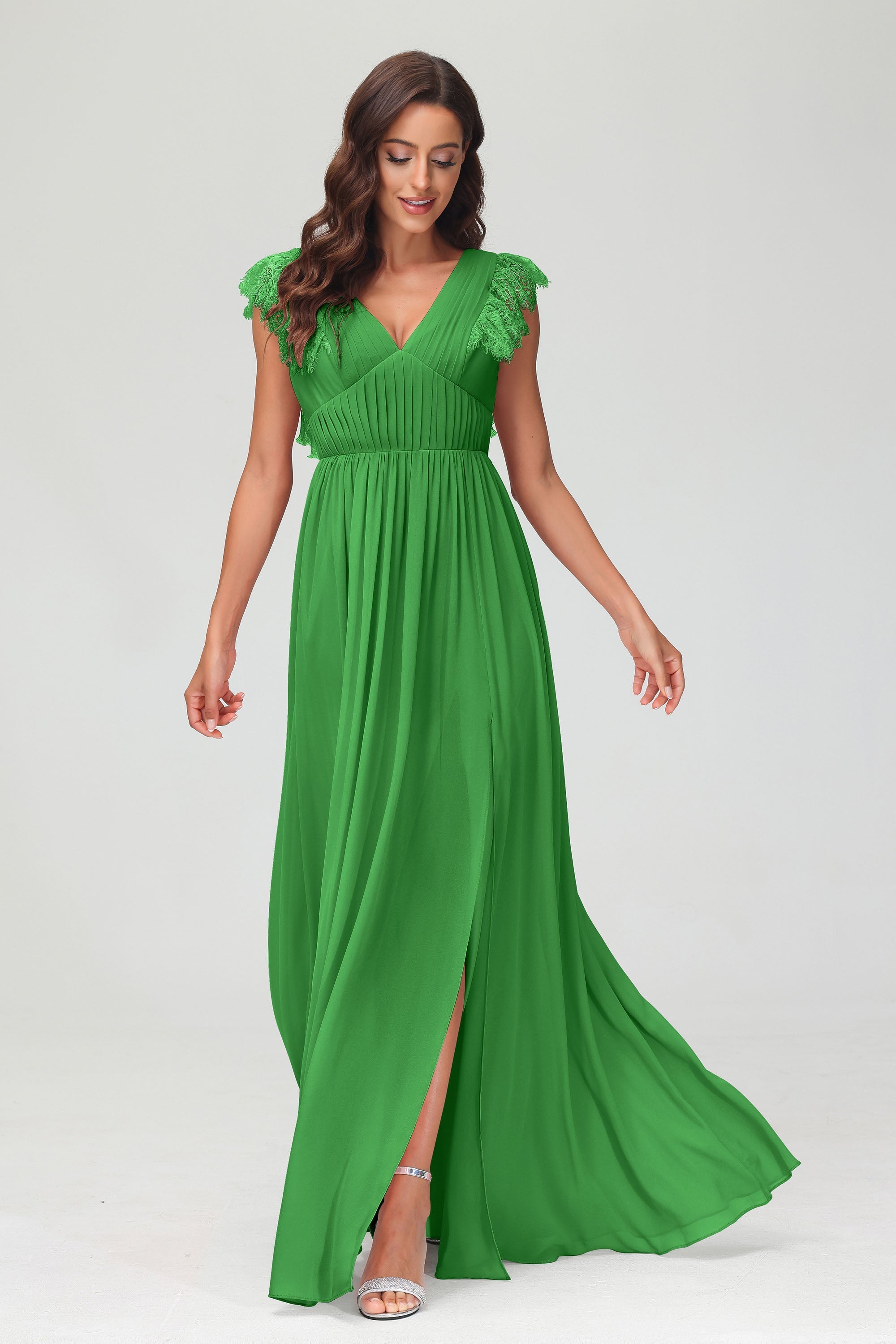 Cap Sleeves Chiffon Formal Evening Dress Floor Length Pleated Bridesmaid Dresses Gowns