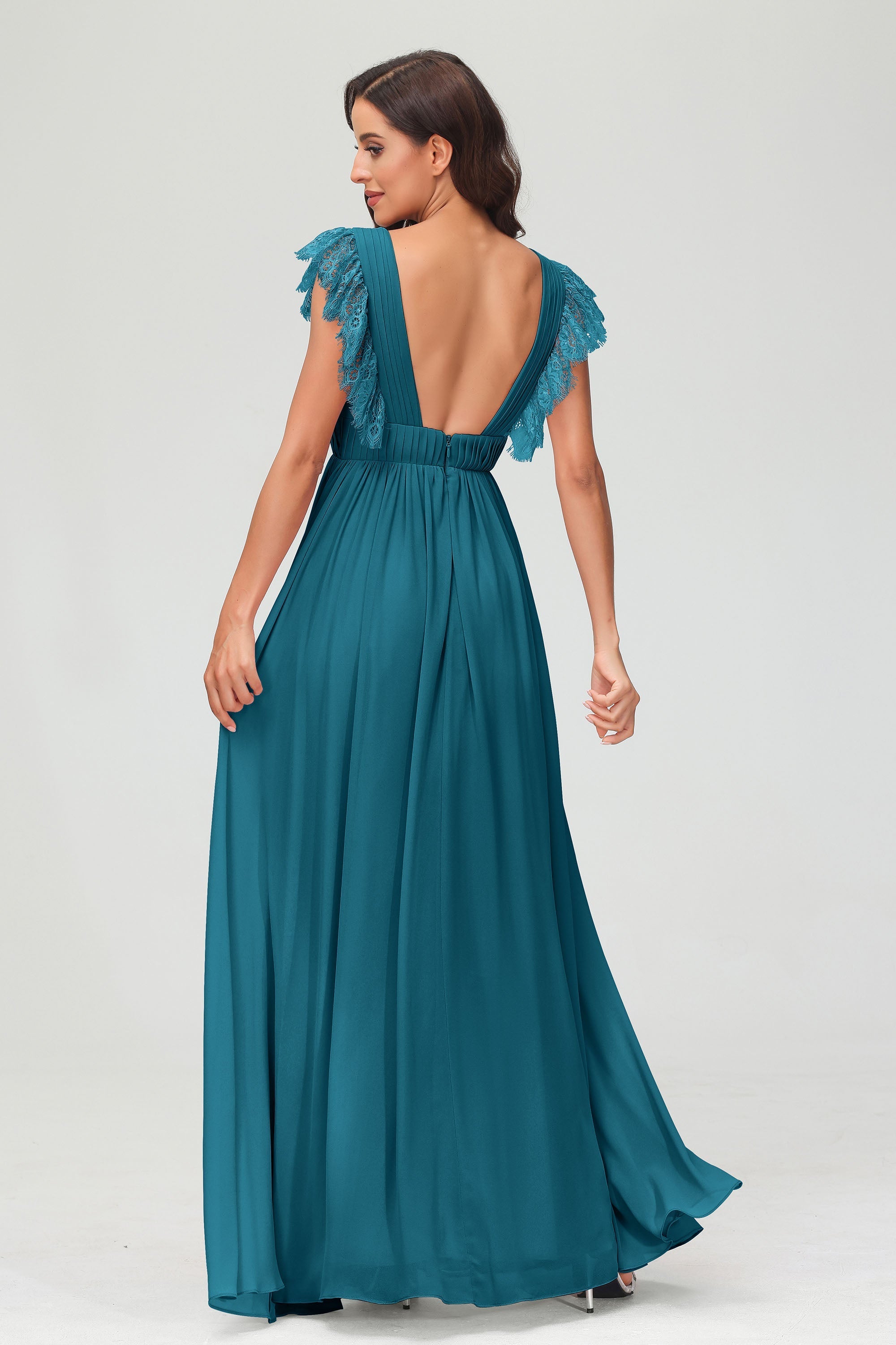 Cap Sleeves Chiffon Formal Evening Dress Floor Length Pleated Bridesmaid Dresses Gowns