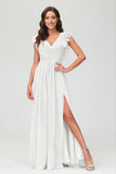 Cap Sleeves Chiffon Formal Evening Dress Floor Length Pleated Bridesmaid Dresses Gowns