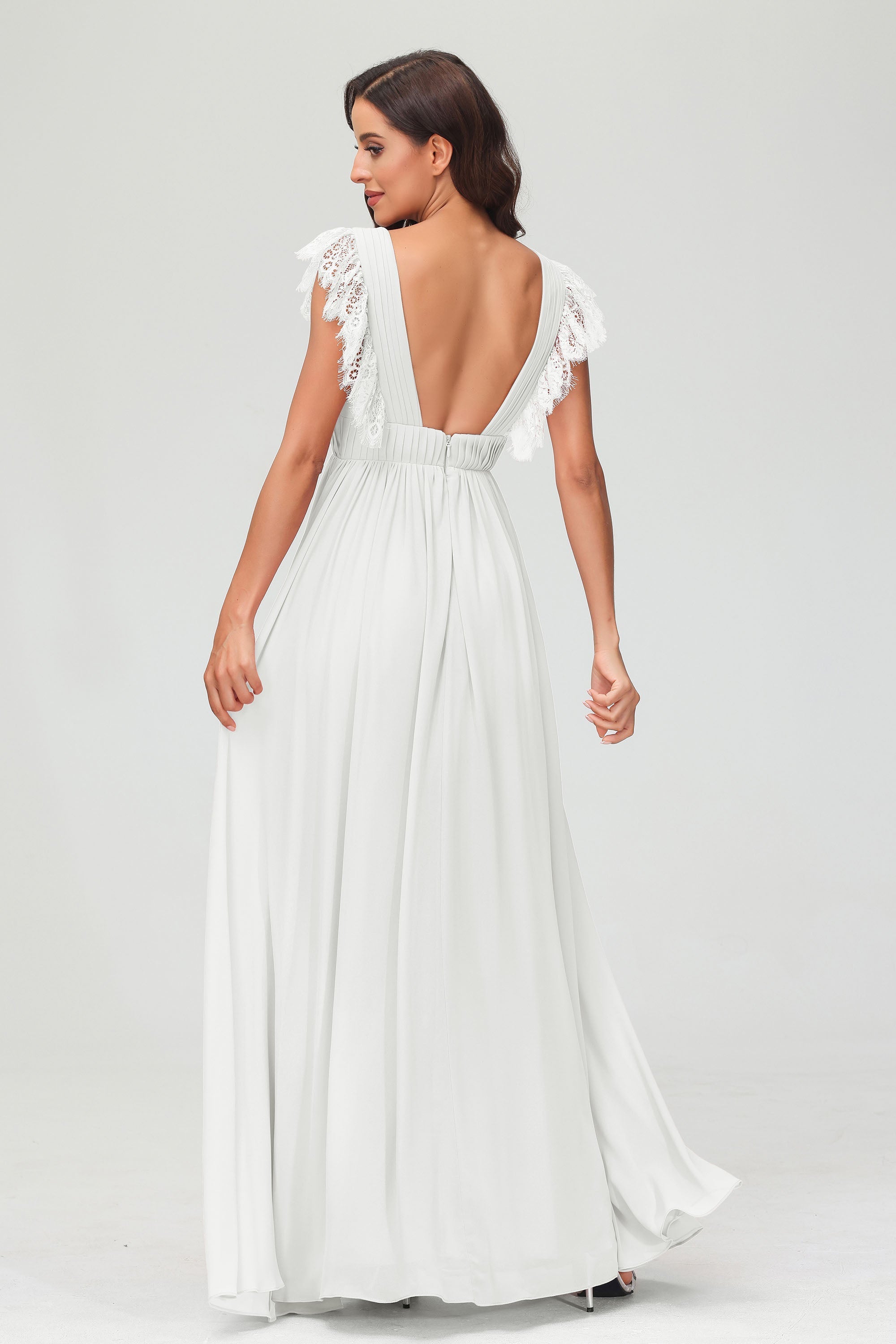 Cap Sleeves Chiffon Formal Evening Dress Floor Length Pleated Bridesmaid Dresses Gowns
