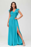 Cap Sleeves Chiffon Formal Evening Dress Floor Length Pleated Bridesmaid Dresses Gowns