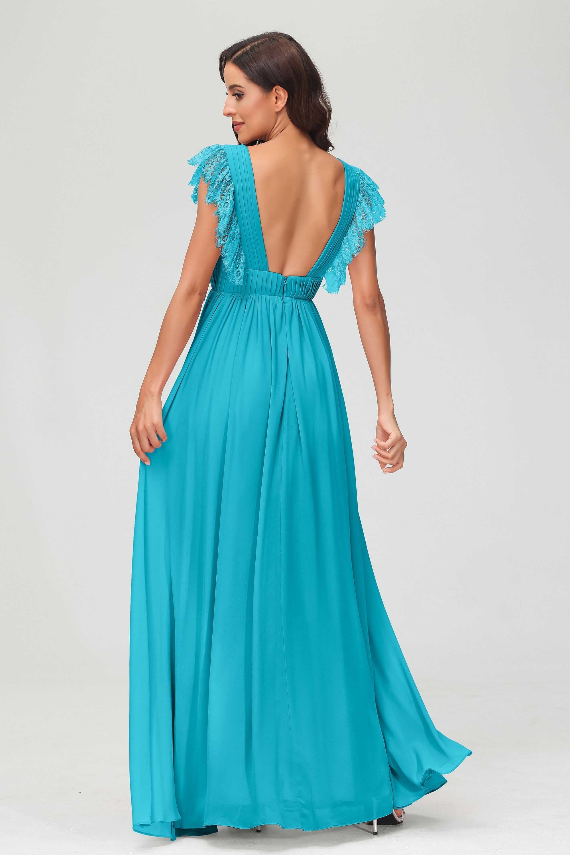 Cap Sleeves Chiffon Formal Evening Dress Floor Length Pleated Bridesmaid Dresses Gowns