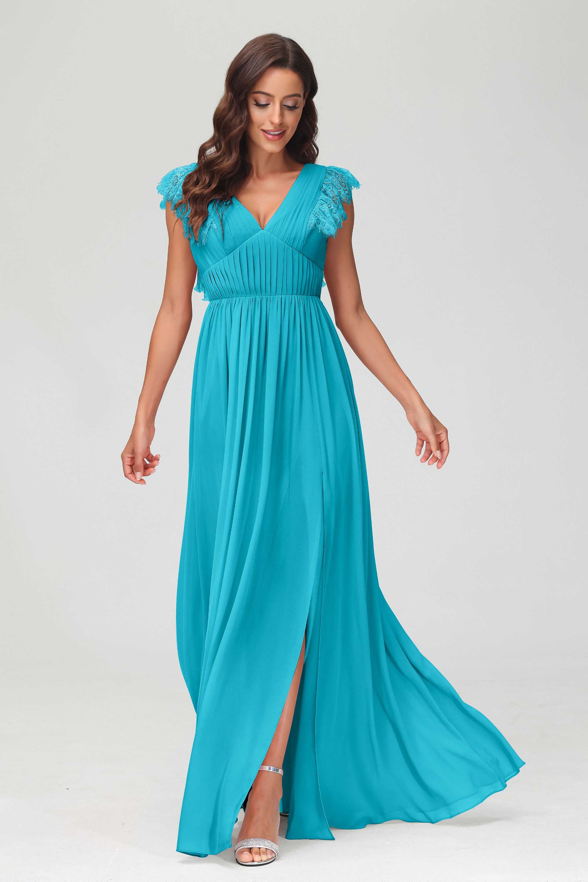 Cap Sleeves Chiffon Formal Evening Dress Floor Length Pleated Bridesmaid Dresses Gowns