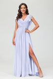 Cap Sleeves Chiffon Formal Evening Dress Floor Length Pleated Bridesmaid Dresses Gowns