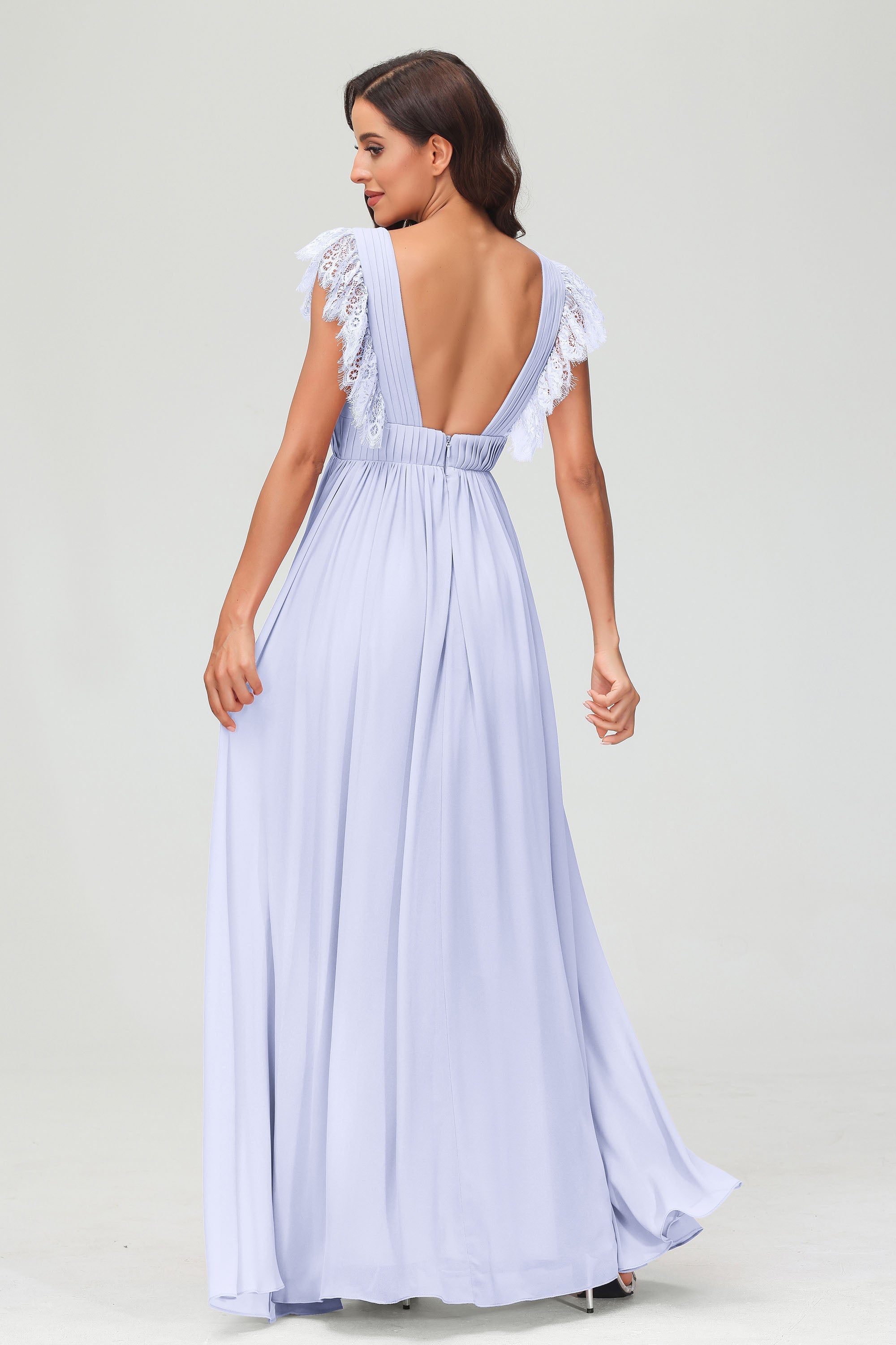 Cap Sleeves Chiffon Formal Evening Dress Floor Length Pleated Bridesmaid Dresses Gowns