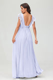 Cap Sleeves Chiffon Formal Evening Dress Floor Length Pleated Bridesmaid Dresses Gowns