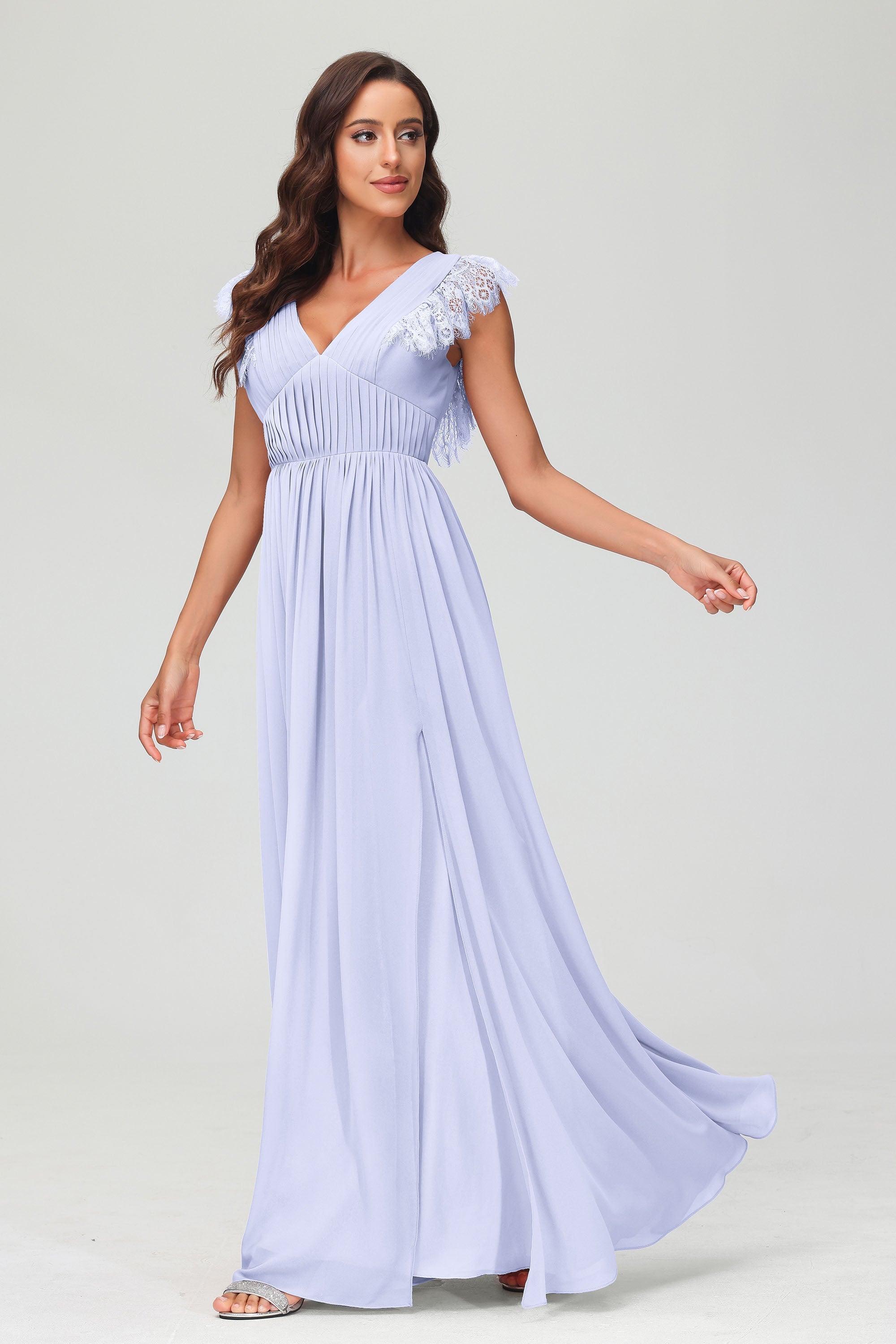 Cap Sleeves Chiffon Formal Evening Dress Floor Length Pleated Bridesmaid Dresses Gowns