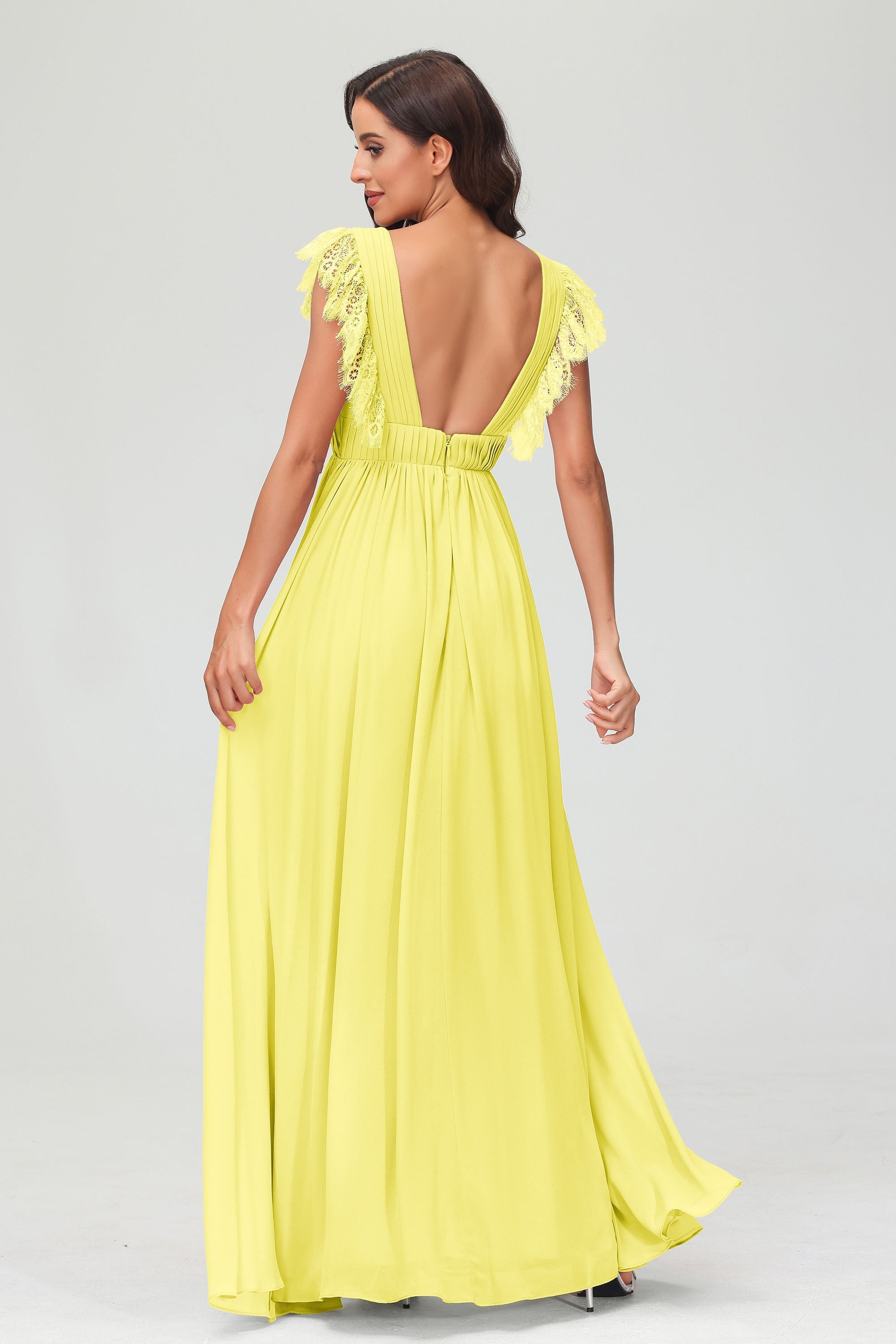 Cap Sleeves Chiffon Formal Evening Dress Floor Length Pleated Bridesmaid Dresses Gowns