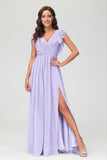 Cap Sleeves Chiffon Formal Evening Dress Floor Length Pleated Bridesmaid Dresses Gowns