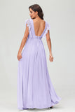 Cap Sleeves Chiffon Formal Evening Dress Floor Length Pleated Bridesmaid Dresses Gowns