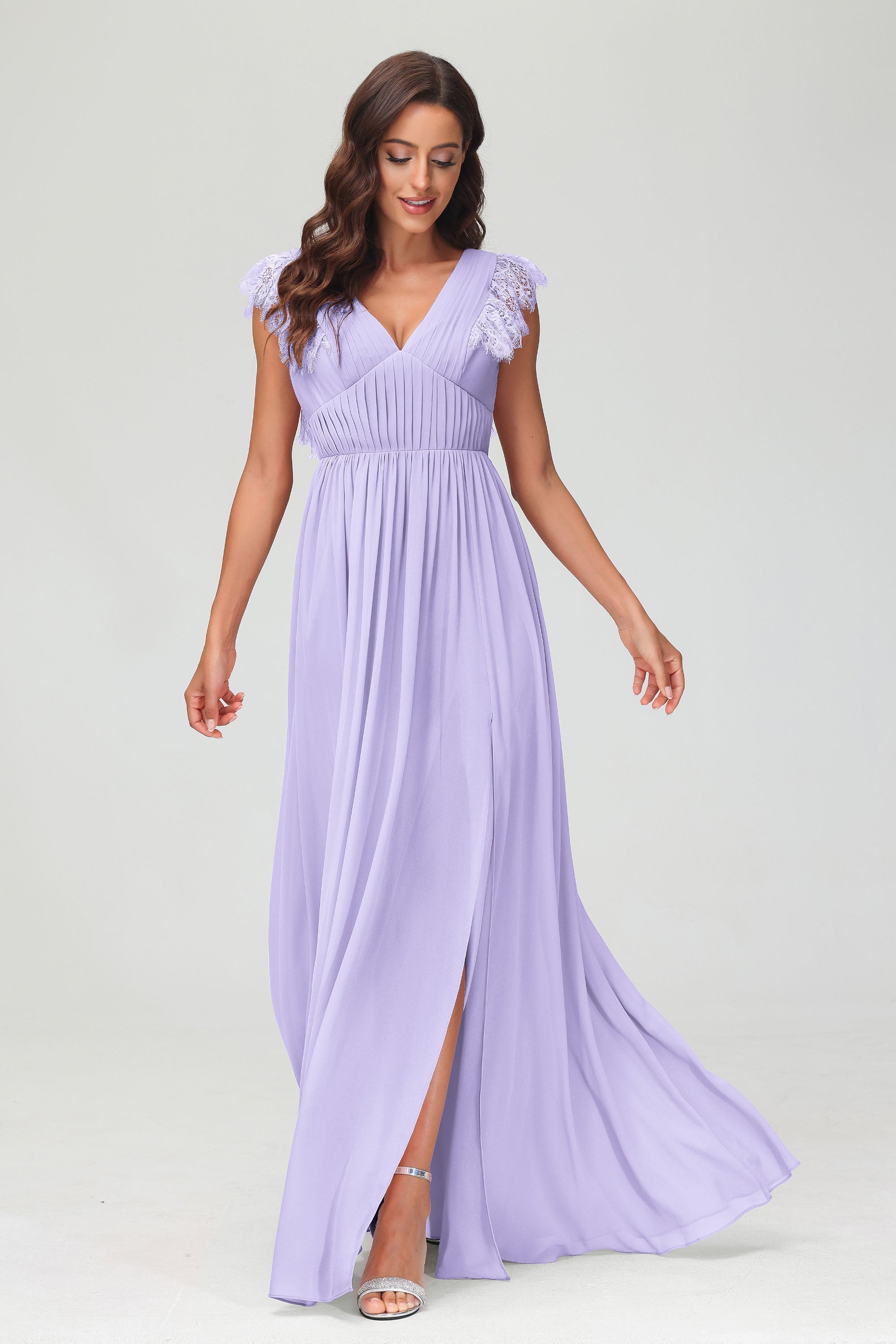 Cap Sleeves Chiffon Formal Evening Dress Floor Length Pleated Bridesmaid Dresses Gowns
