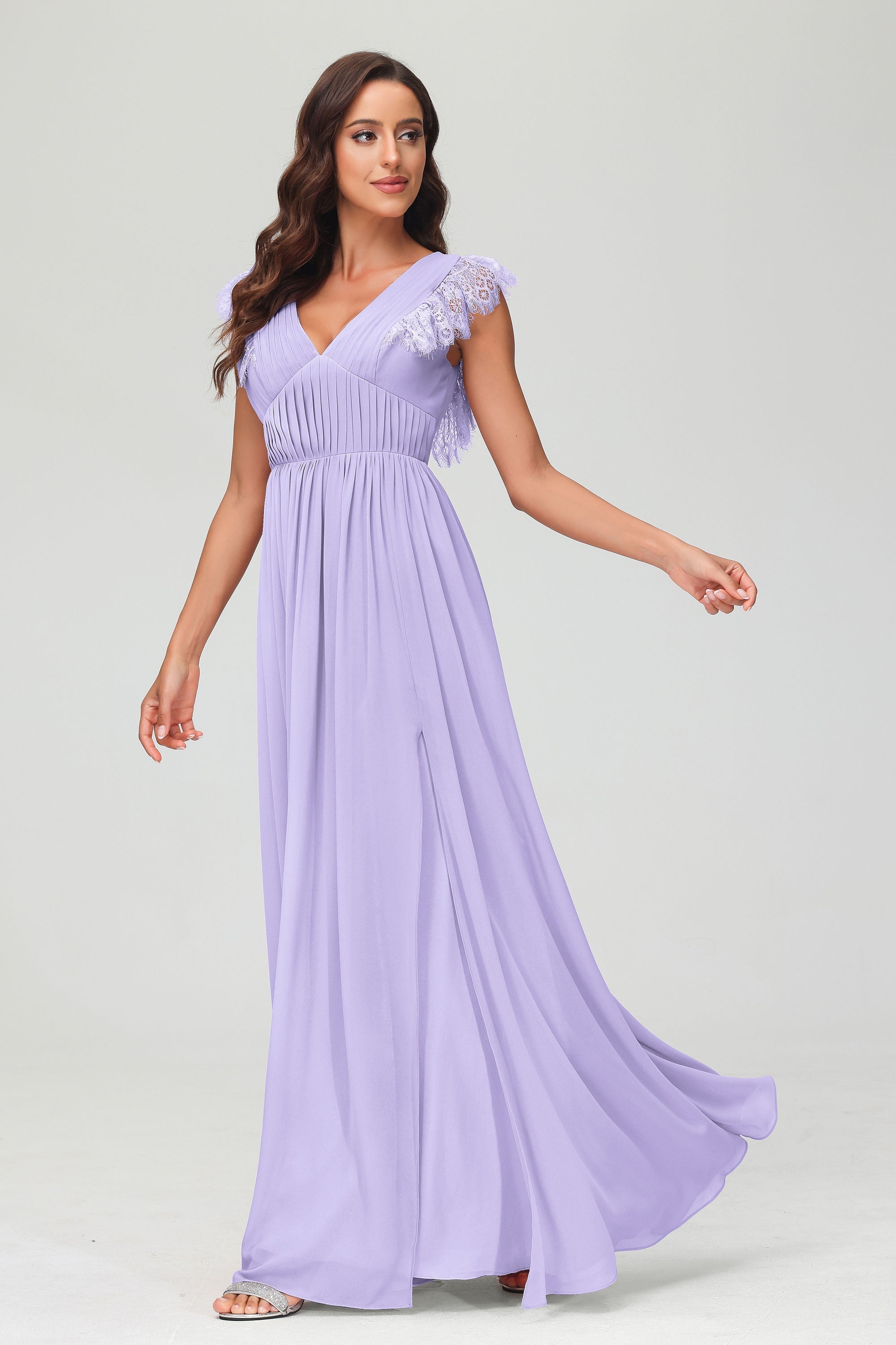 Cap Sleeves Chiffon Formal Evening Dress Floor Length Pleated Bridesmaid Dresses Gowns