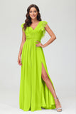 Cap Sleeves Chiffon Formal Evening Dress Floor Length Pleated Bridesmaid Dresses Gowns