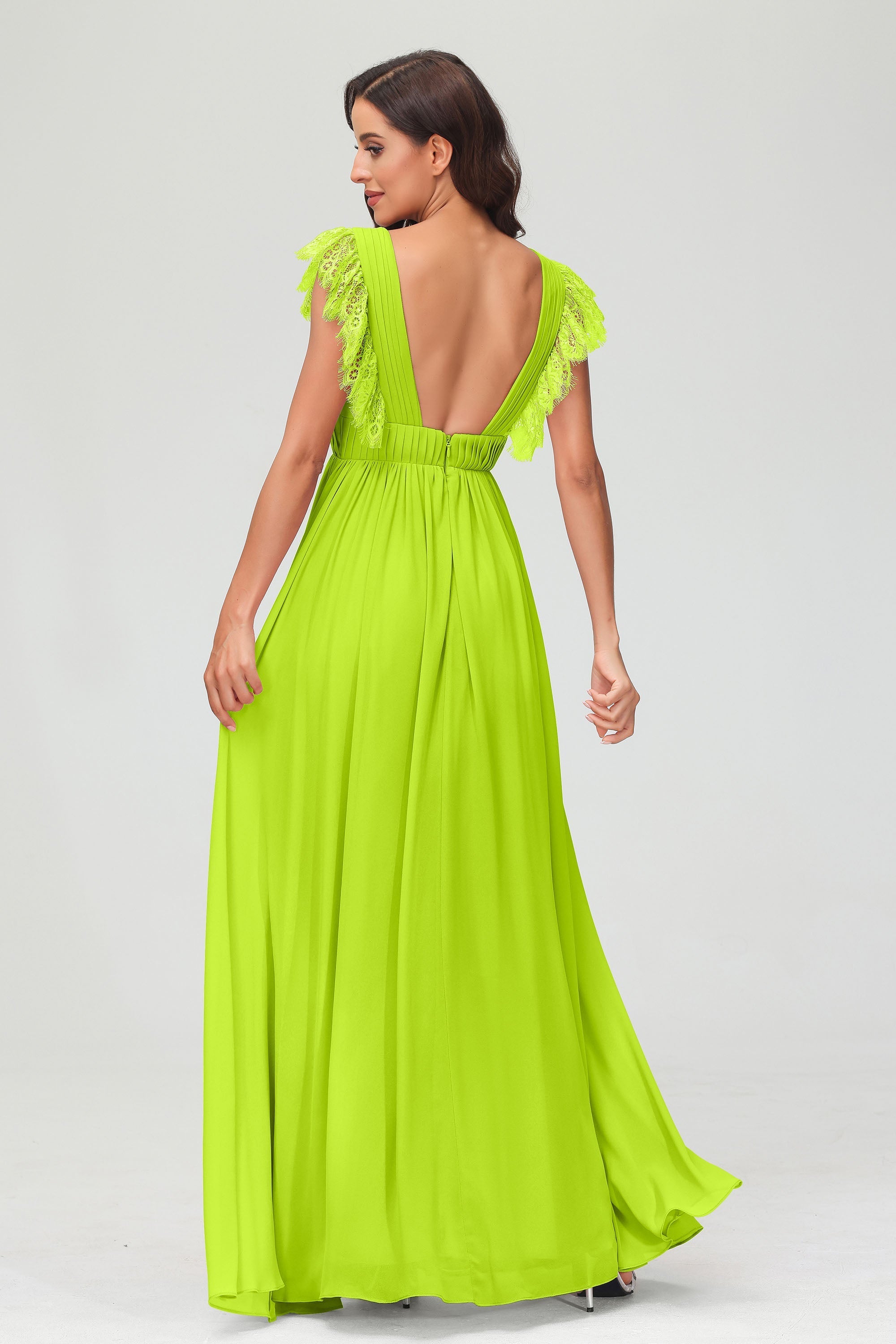 Cap Sleeves Chiffon Formal Evening Dress Floor Length Pleated Bridesmaid Dresses Gowns