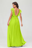 Cap Sleeves Chiffon Formal Evening Dress Floor Length Pleated Bridesmaid Dresses Gowns