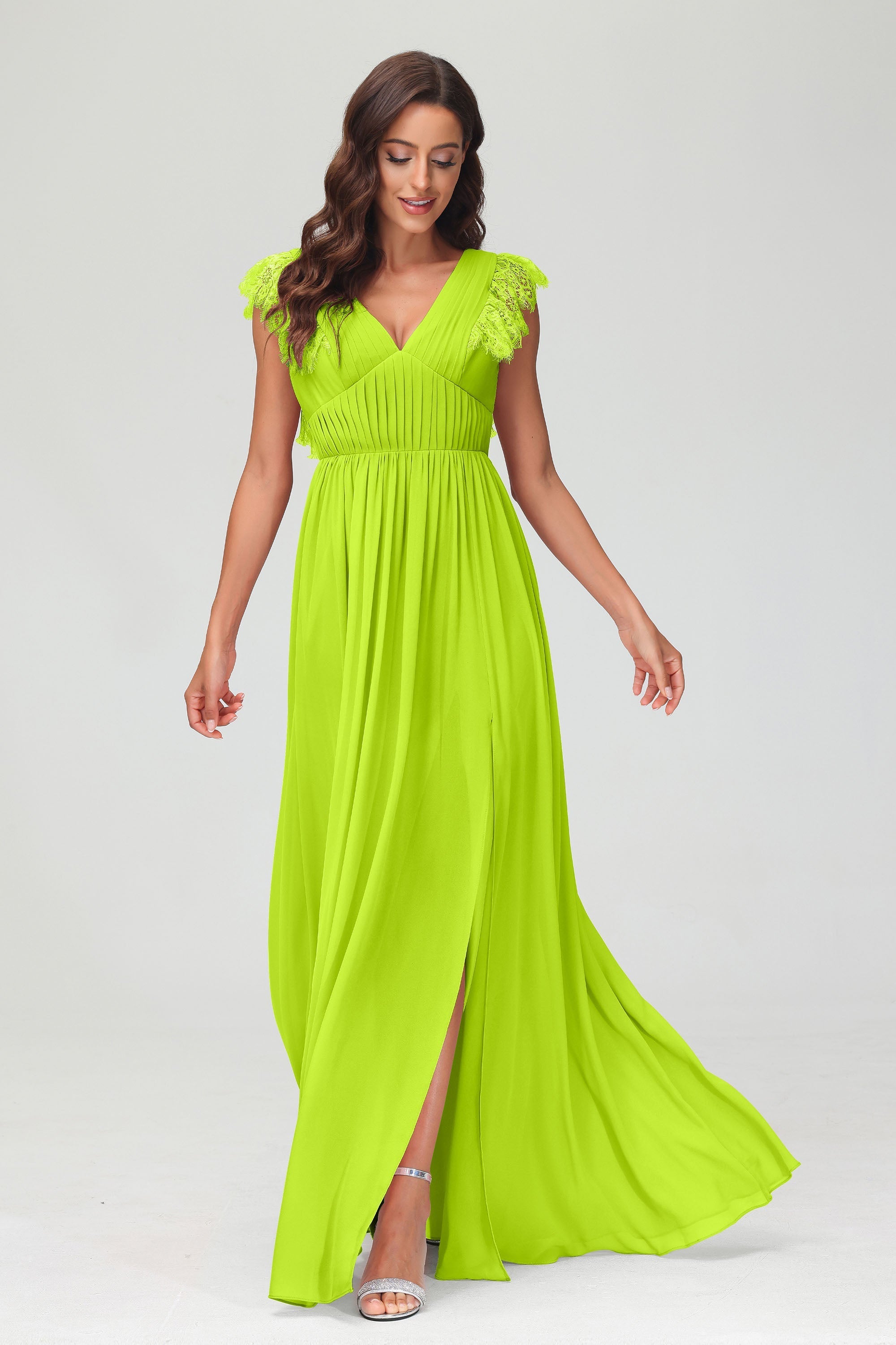 Cap Sleeves Chiffon Formal Evening Dress Floor Length Pleated Bridesmaid Dresses Gowns