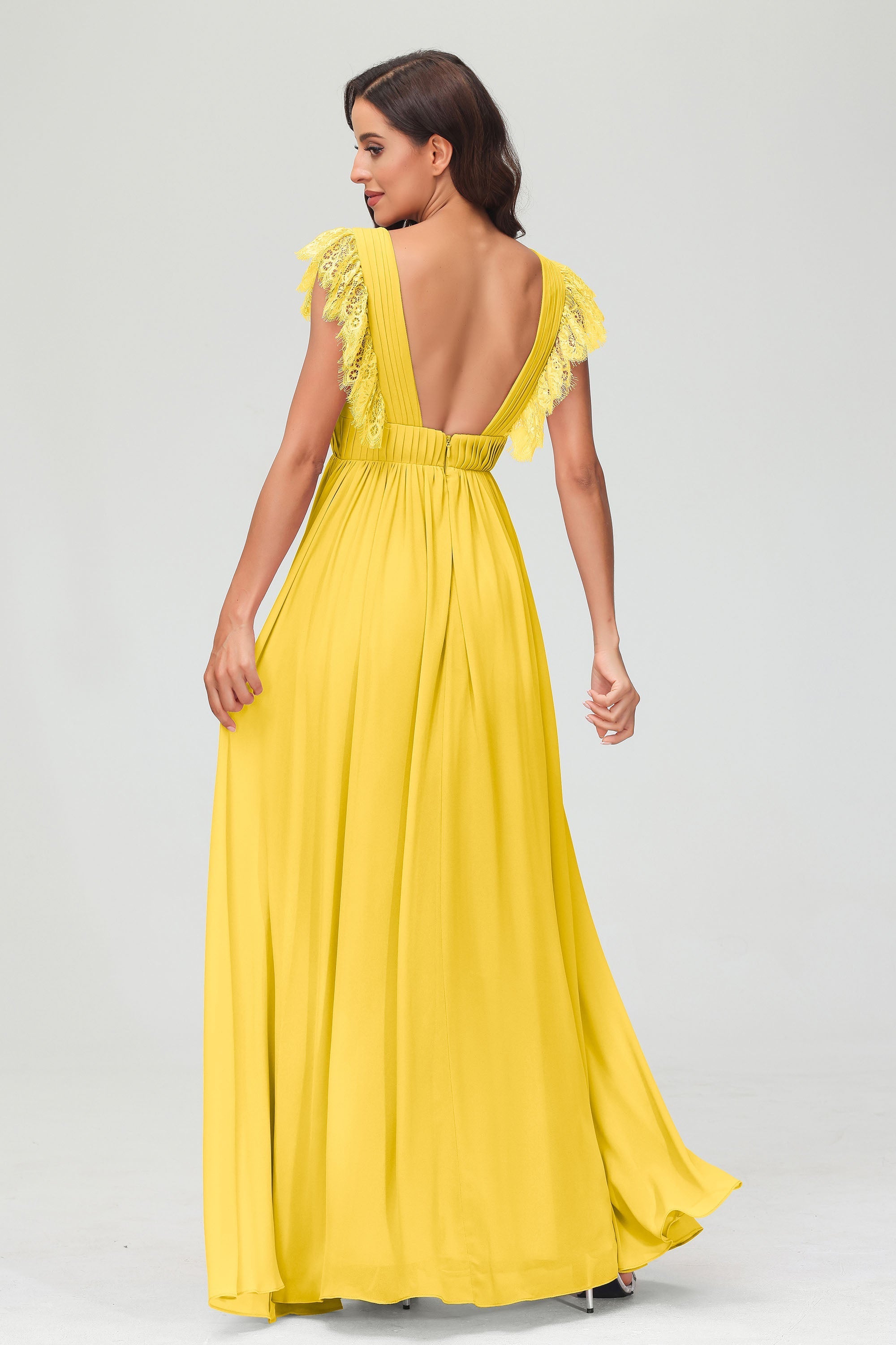 Cap Sleeves Chiffon Formal Evening Dress Floor Length Pleated Bridesmaid Dresses Gowns
