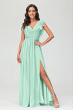 Cap Sleeves Chiffon Formal Evening Dress Floor Length Pleated Bridesmaid Dresses Gowns