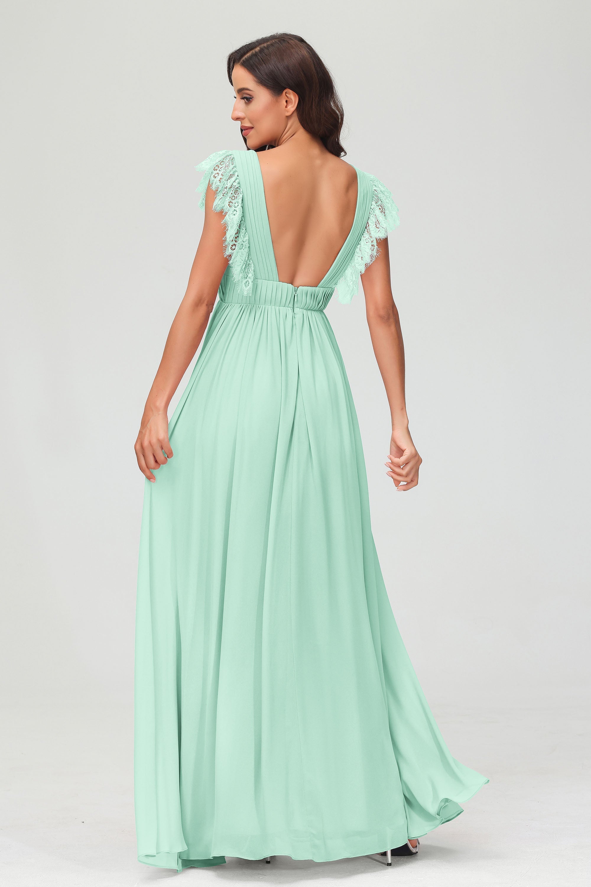 Cap Sleeves Chiffon Formal Evening Dress Floor Length Pleated Bridesmaid Dresses Gowns