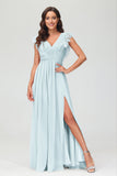 Cap Sleeves Chiffon Formal Evening Dress Floor Length Pleated Bridesmaid Dresses Gowns