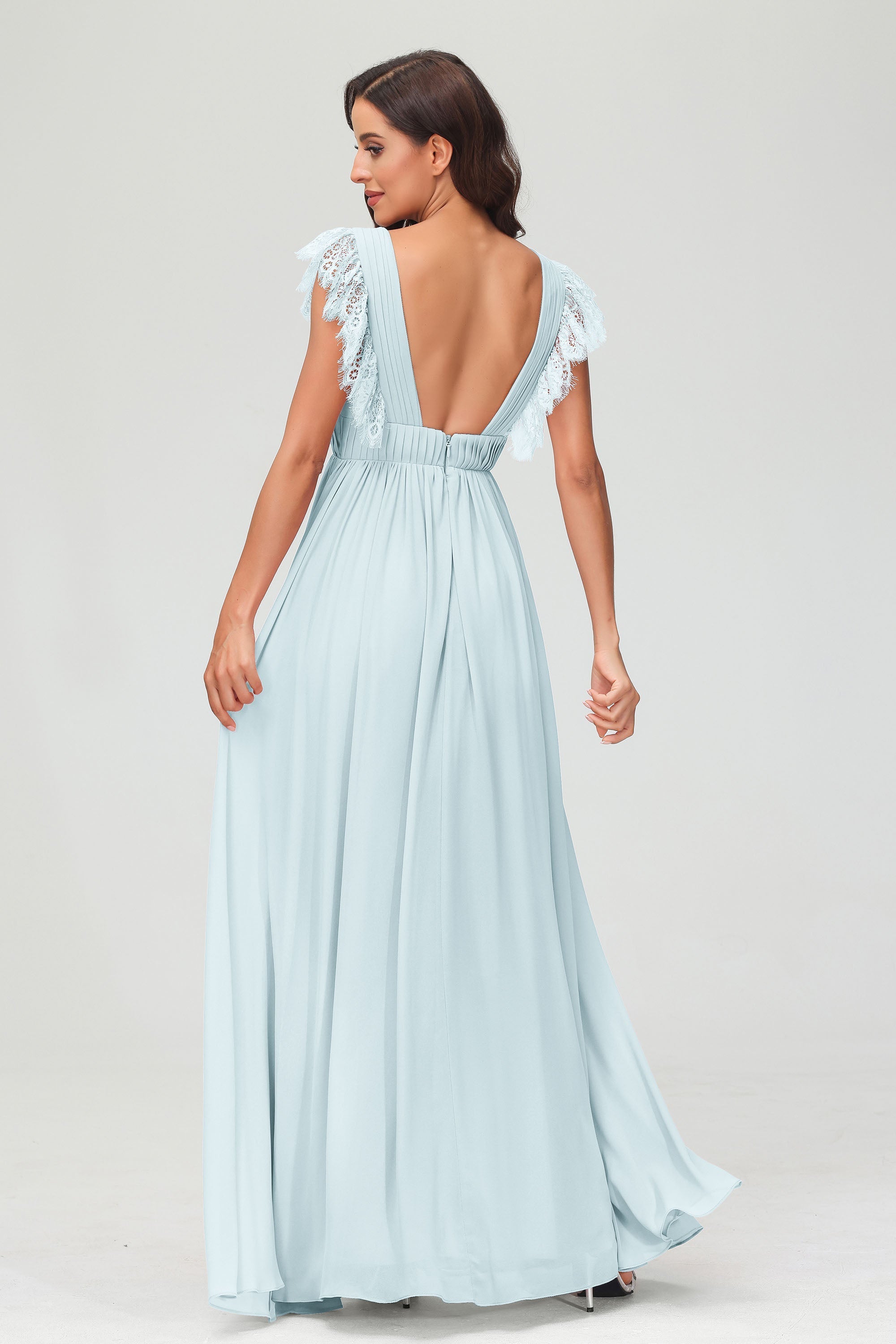 Cap Sleeves Chiffon Formal Evening Dress Floor Length Pleated Bridesmaid Dresses Gowns