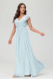 Cap Sleeves Chiffon Formal Evening Dress Floor Length Pleated Bridesmaid Dresses Gowns