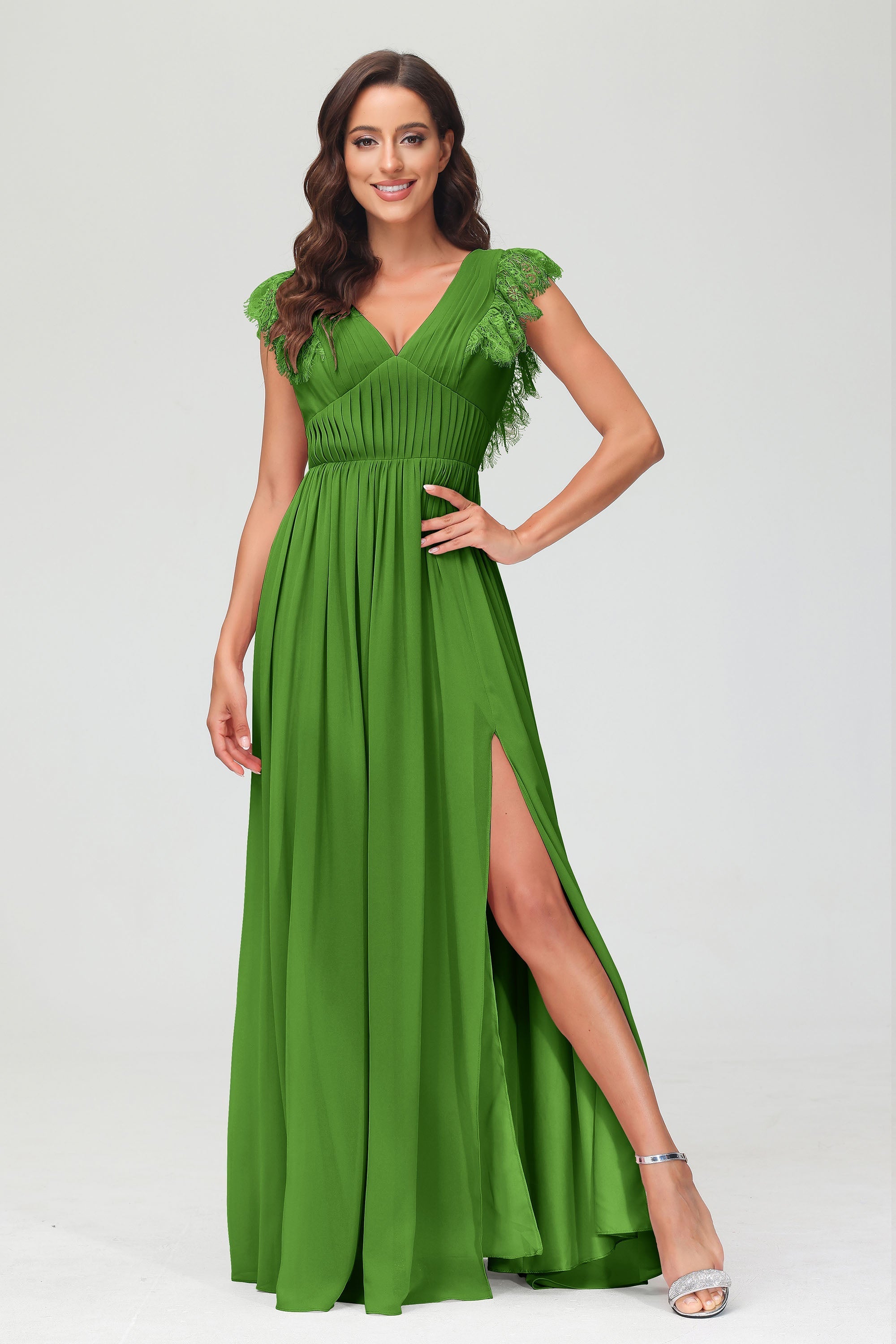 Cap Sleeves Chiffon Formal Evening Dress Floor Length Pleated Bridesmaid Dresses Gowns