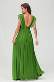 Cap Sleeves Chiffon Formal Evening Dress Floor Length Pleated Bridesmaid Dresses Gowns