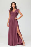 Cap Sleeves Chiffon Formal Evening Dress Floor Length Pleated Bridesmaid Dresses Gowns