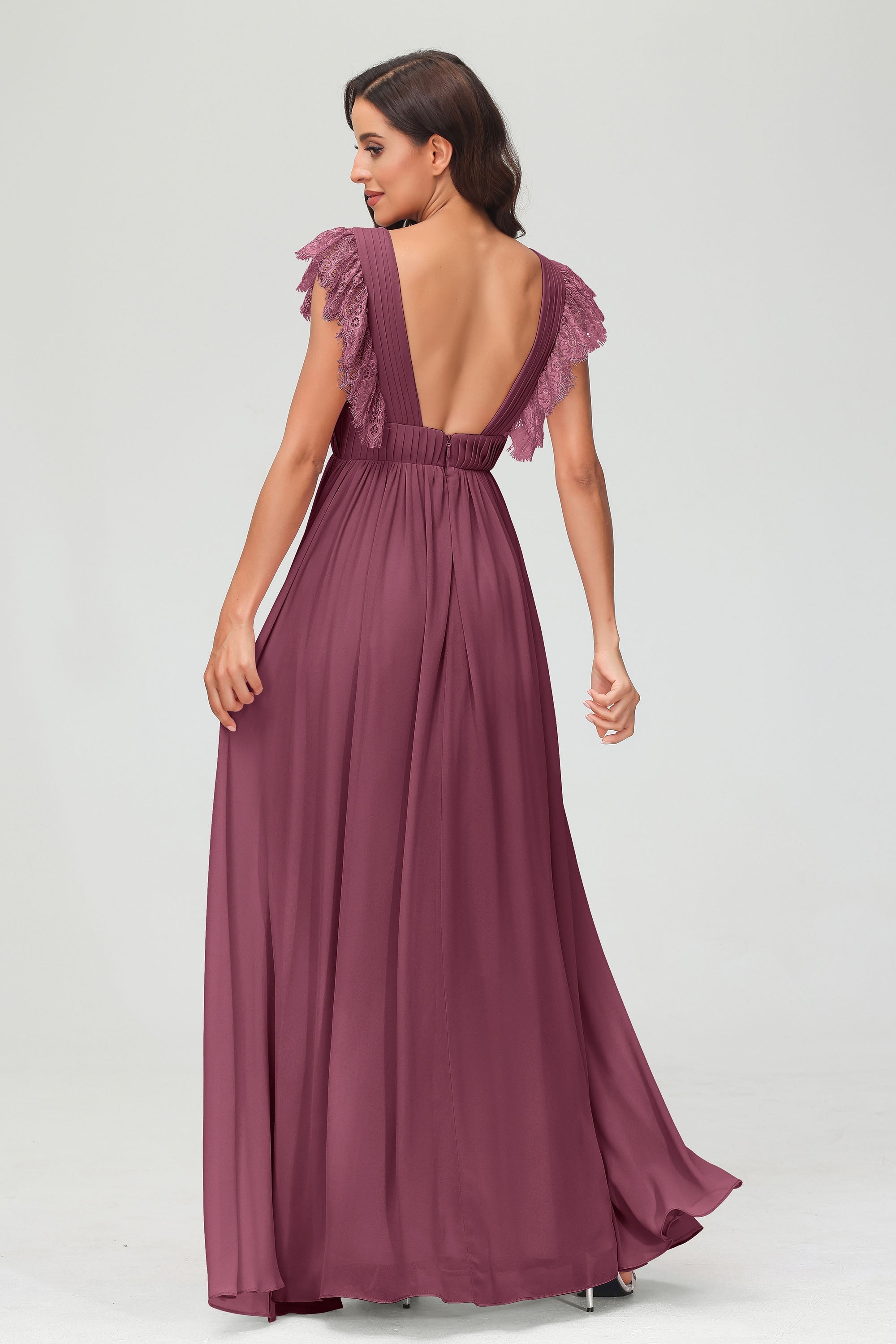 Cap Sleeves Chiffon Formal Evening Dress Floor Length Pleated Bridesmaid Dresses Gowns